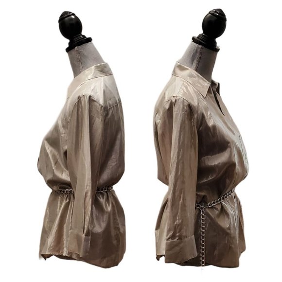 Chicos LS V-Neck Button Up Blouse | NWT | 1 (Small) | Silver Metallic - Picture 5 of 16